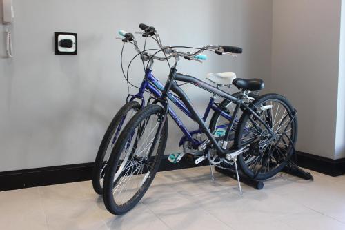 a blue bike parked next to a wall at Staybridge Suites Miamisburg by IHG in Miamisburg