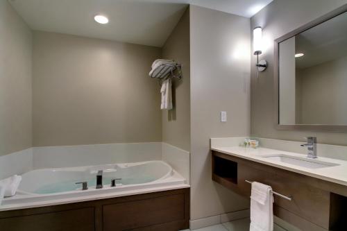 a bathroom with a tub and a sink and a mirror at Holiday Inn & Suites Peoria at Grand Prairie, an IHG Hotel in Peoria
