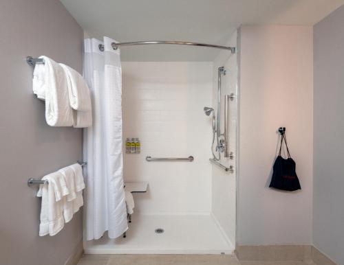 La salle de bains est pourvue d'une douche avec rideau de douche. dans l'établissement Holiday Inn Express & Suites - Tulsa Downtown - Arts District, an IHG Hotel, à Tulsa