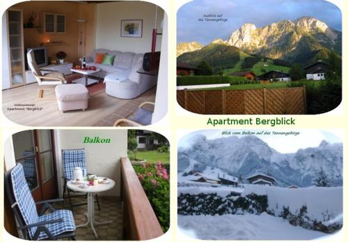 a collage of four pictures of a house with mountains at Apartment Dreier - Salzburger Land in Abtenau