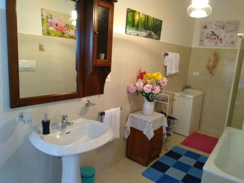 a bathroom with a sink and a vase of flowers at CASA IDA - ClPAT 22253 in Tregiovo