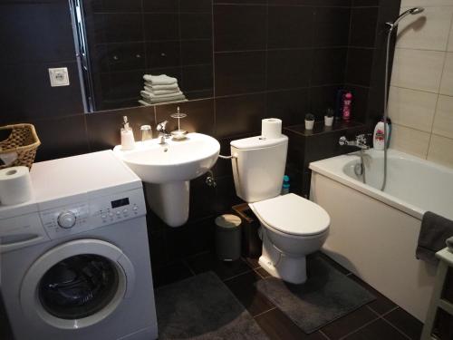 W łazience znajduje się toaleta, umywalka i pralka. w obiekcie Szybowników 2 w mieście Piła