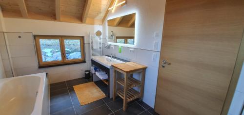 ein Badezimmer mit Waschbecken und Spiegel in der Unterkunft Adlernest in Feldberg
