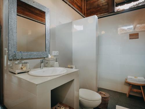 a bathroom with a sink and a toilet and a mirror at Bale Gede Lembongan in Nusa Lembongan