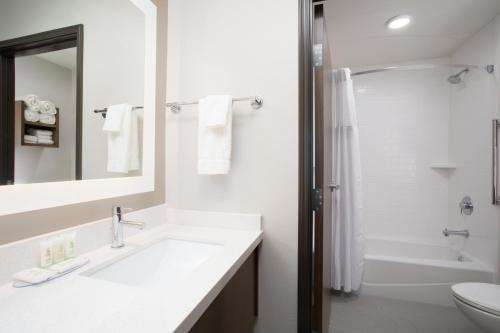 a white bathroom with a sink and a shower at Staybridge Suites Rapid City - Rushmore, an IHG Hotel in Rapid City