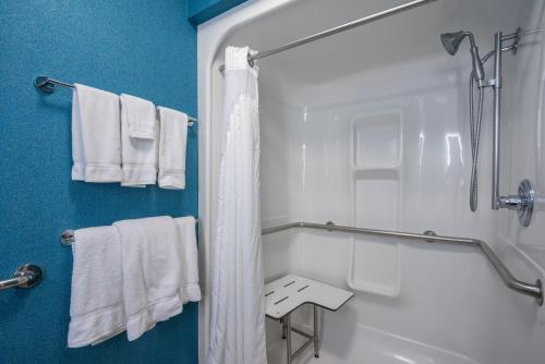 a bathroom with a shower and white towels at Holiday Inn Express and Suites - Quakertown, an IHG Hotel in Quakertown