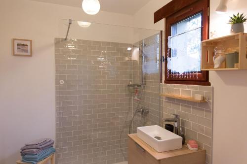 een badkamer met een wastafel en een douche bij L'instant jardin in Saint-Mars-de-Coutais