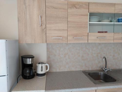 a kitchen with a sink and a coffee maker at Studio Kostas in Matala