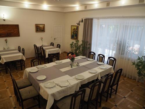 a dining room with a long table and chairs at Dom Gościnny 8 km od Suntago, Deepspot in Radziejowice