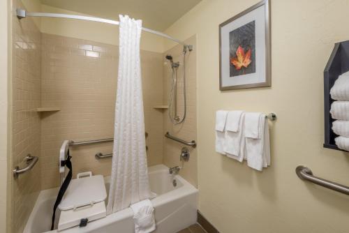 uma casa de banho com um chuveiro, um lavatório e uma banheira em Candlewood Suites Del City, an IHG Hotel em Del City