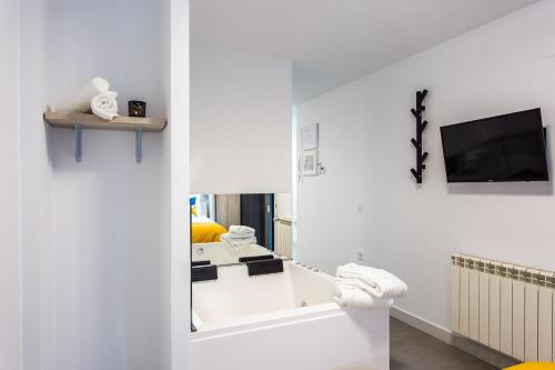 Μια τηλεόραση ή/και κέντρο ψυχαγωγίας στο Apartamentos Hervás Suites