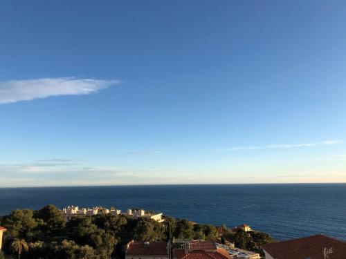 a view of the ocean and a city at Hotel Miramar in Cap d'Ail