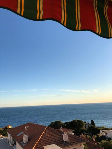a view of the ocean from the roof of a building at Hotel Miramar in Cap d'Ail