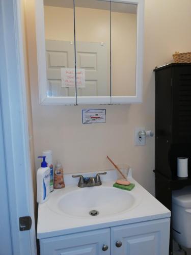 a bathroom with a white sink and a mirror at 5430 Happy Home in Chicago