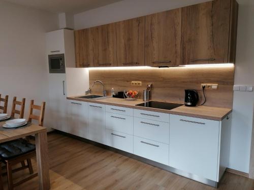 Kuchyň nebo kuchyňský kout v ubytování Apartmán Frymburk-Lipno G10