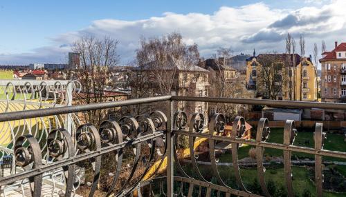 a view of a city from a balcony at Teplice Apartments U Schodů in Teplice