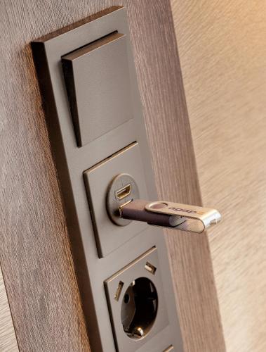 a door with a cell phone sticking out of it at Hotel Newton Ludwigshafen in Ludwigshafen am Rhein