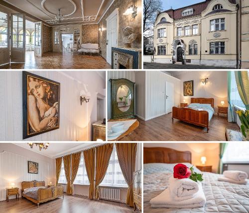 un collage de quatre photos d'une maison dans l'établissement Pałacyk Deja Vu Residence, à Łódź