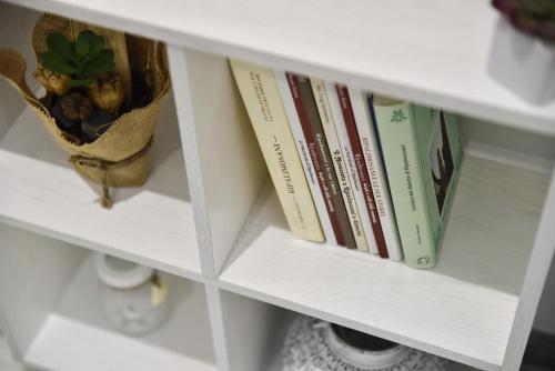 a book shelf with books and a plant on it at Ripahome B&B in Ripalimosani