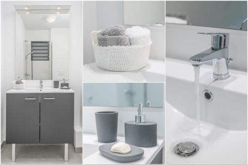 a collage of four pictures of a bathroom at STUDIO EQUIPE A L ETANG Z ABRICOTS in Fort-de-France
