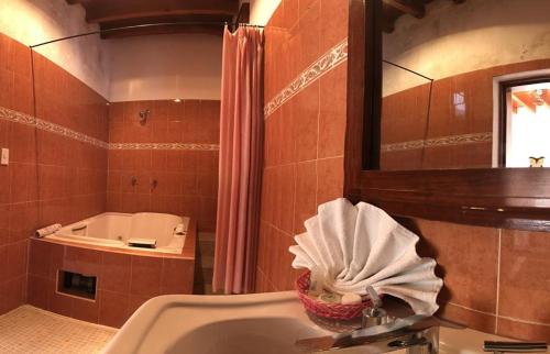 een badkamer met een wastafel en een bad bij HOTEL ECOTURISTICO LA SALITRERA in Querétaro