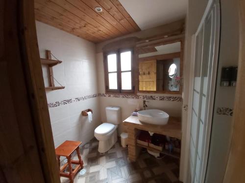 a bathroom with a toilet and a sink at La casina de Carmina in Arroyomolinos de Montánchez