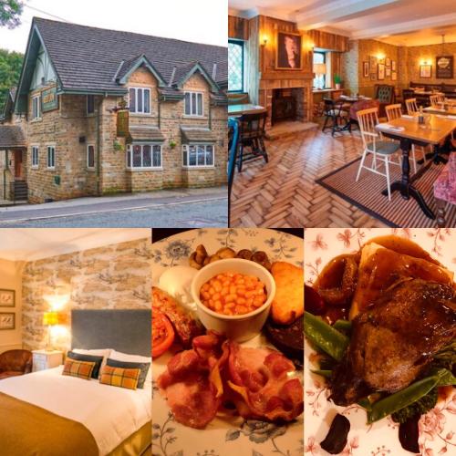 a collage of pictures of a house with food at The Red Lion Hawkshaw in Bury