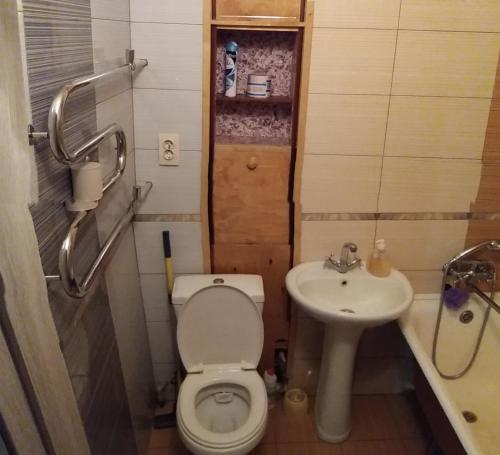ポルタヴァにあるPoltava apartmentの小さなバスルーム(トイレ、シンク付)