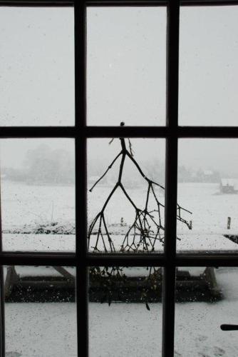 a view of a window with a view of a field at Monsieur Doute in Durbuy
