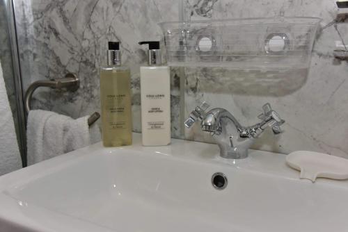 a bathroom sink with two bottles ofodorizers on it at Rosedale Bed and Breakfast in Lyndhurst