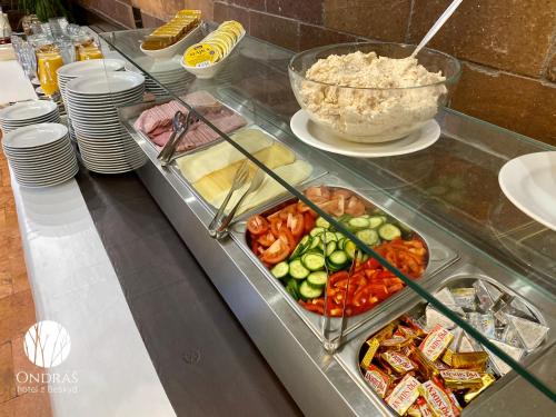 a buffet line with vegetables and a bowl of rice at Hotel Ondras z Beskyd in Ostravice