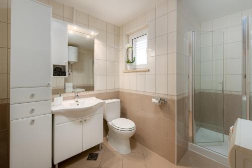 a bathroom with a toilet and a sink and a shower at Villa Roko- the spacious luxury in Trogir