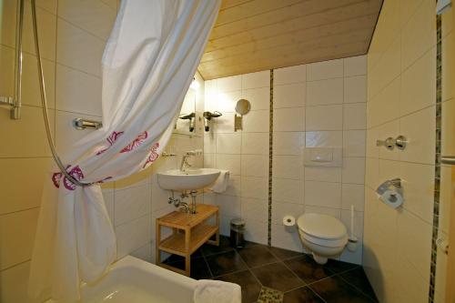 a bathroom with a sink and a toilet at Pension Willibald in Bad Tölz