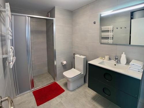 a bathroom with a shower and a toilet and a sink at Edf CalpeMar, planta 8 - primera linea in Calpe