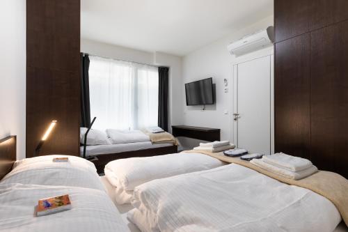 Gabriel´s Apartments في فيينا: غرفه فندقيه سريرين وتلفزيون