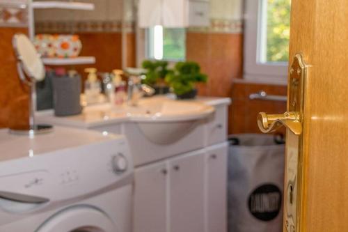 a bathroom with a sink and a washing machine at Kuća za odmor „VILLA MARIJA” in Kostel