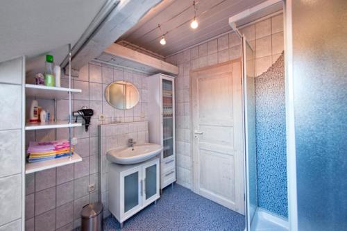 a bathroom with a shower and a sink and a shower at Ferienwohnung "Müller" in Beilngries