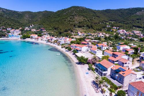 una vista aérea de una pequeña ciudad en una playa en Apartments Dalmatin, en Žuljana