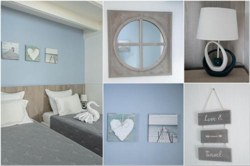 a collage of photos of a bedroom with a bed and a mirror at CAZA TURQUOIZ in Rivière-Salée