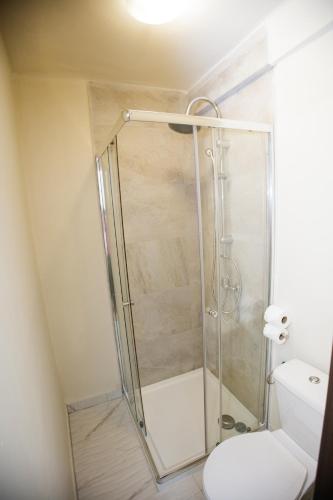 a shower stall in a bathroom with a toilet at Hostal The Monkey Room in Marbella
