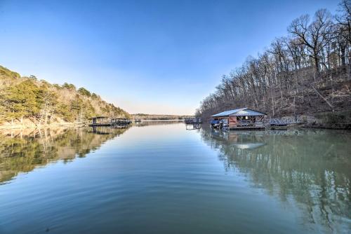 a view of a river with a gazebo at Spacious Home on Beaver Lake with Deck and Fire Pit! in Rogers