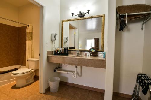 a bathroom with a sink and a toilet and a mirror at Adventure Inn Moab in Moab