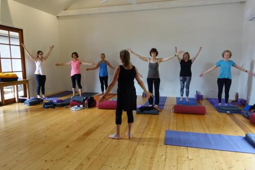 a group of people in a yoga class at Kurrara Historic Guest House in Katoomba