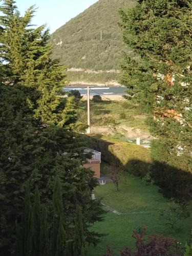 a view of a lake from a hill with trees at Oriñon Beach Apartment in Oriñón