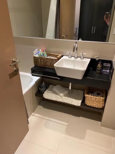 a bathroom with a sink and a mirror at Palermo Soho Apartment Guemes in Buenos Aires