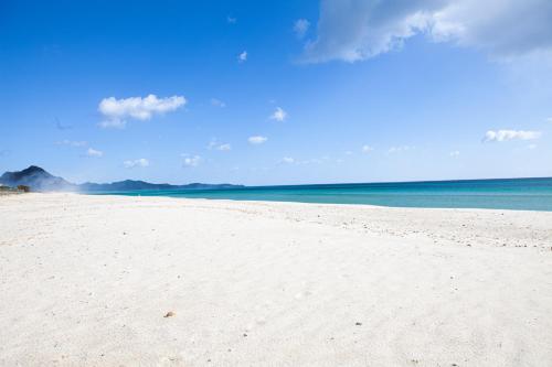 a white sandy beach with the ocean in the background at DomoMea - Villetta Poseidone in Costa Rei