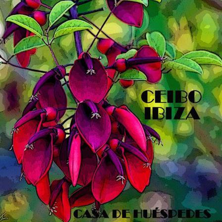 a painting of a bunch of red flowers on a tree at Ceibo Ibiza - Guest House in Ibiza Town