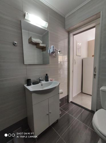 a bathroom with a sink and a toilet at Kostas Apartments in Kourouta