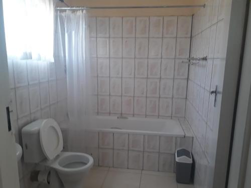 a bathroom with a toilet and a tub and a sink at Chitova’s Guesthouse in Victoria Falls