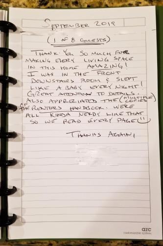 a letter written in handwriting on a piece of paper at Cedar Ridge Retreat Lake Almanor in Lake Almanor